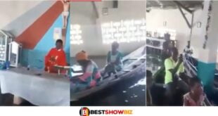Video Of A Pastor And His church members sitting on canoes in a flooded Church goes viral