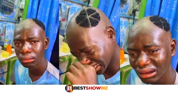 Video of a Young Guy crying uncontrollably after a barber gave him this haircut drops