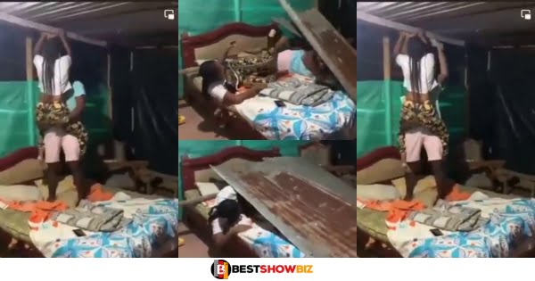 Couple chopping love narrowly escapes death as their house roofing collapsed on them (watch video)