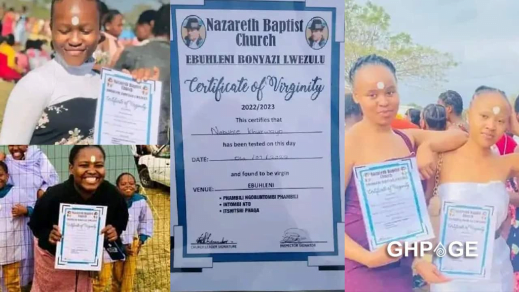 Pastor gives certificates of virginity to young ladies in his church after passing a virginity test.