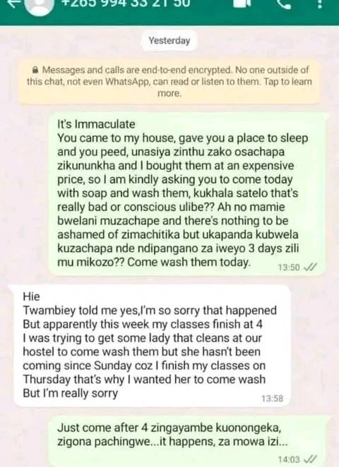 Lady disgraced on social media for peeing on her friend's bed and leaving in the morning without washing the bedding.