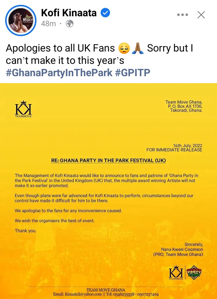 I Am Sorry, Please Forgive Me - Kofi Kinaata Sends Emotional Message To Fans For This Reasons