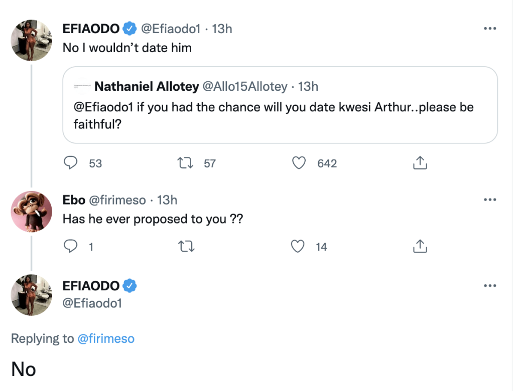 "Kwesi Arthur never proposed to me"- Efia Odo
