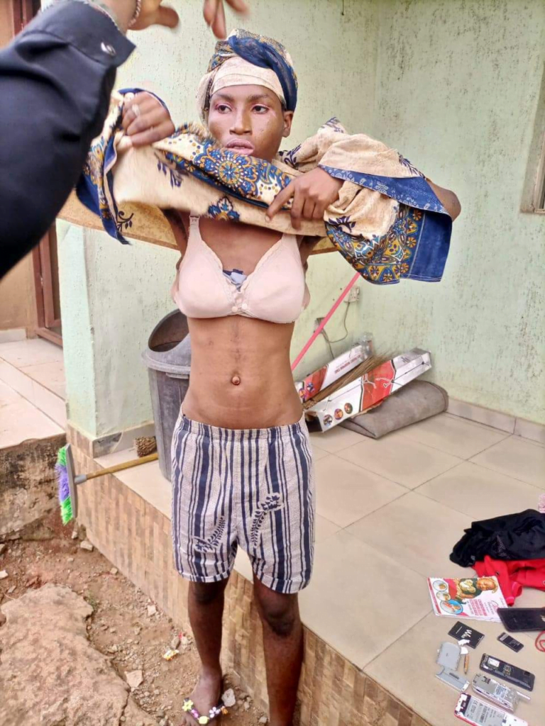 Man caught and undressed after he disguised himself as a woman to steal at a church (photos)