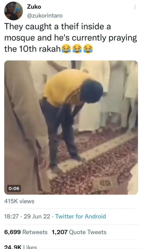 (Watch Video) Thief caught at the mosque forced to pray.