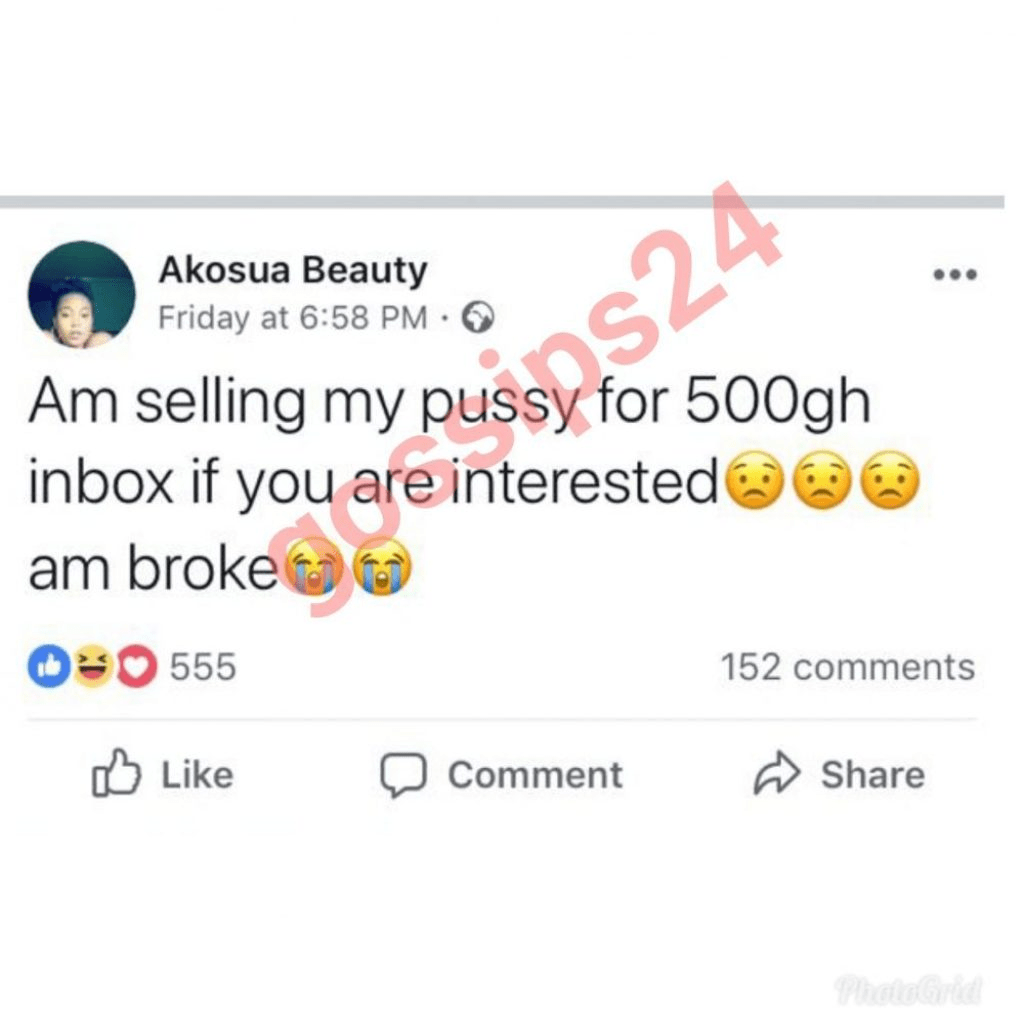 ‘Am Selling My Pu$$y For GH500’ – Facebook Slay Queen Cries Out For Buyers (Photos)