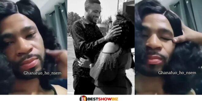 Kofi Adomah's wife puts a wig on his head as they chop love amidst all the noise surrounding their marriage (watch video)