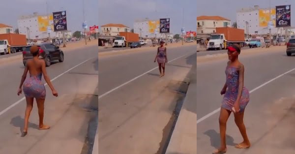Lady causes traffic on the streets with her unusual nyᾰsh (watch video)