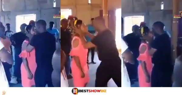 Pastor spotted giving a holy kiss to a female church member as he delivers her from Demons in church (watch video)