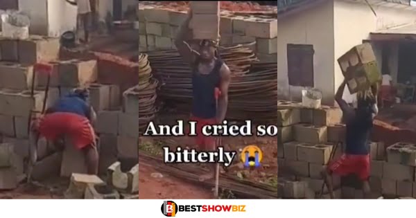 A physically-challenged man breaks hearts on social media after he was spotted doing hard labour to make ends meet (video)