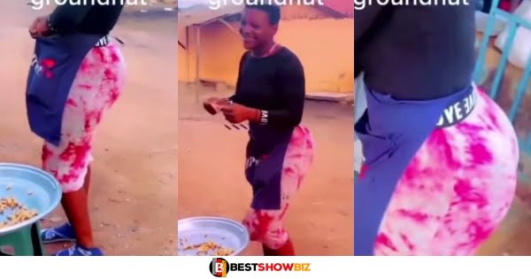 Beautiful groundnut seller with big nyἆsh causes stir after she was recorded and posted online (video)
