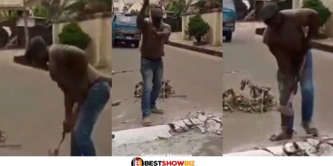 Angry Man destroys speed bump, says it obstructs drivers (video)