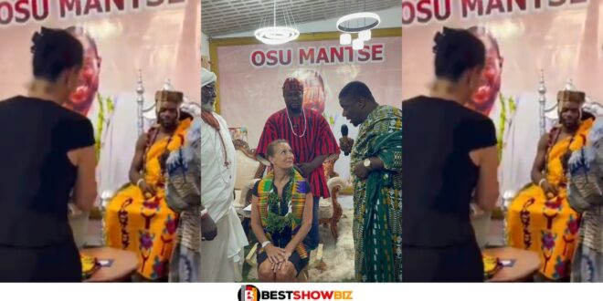 French Ambassador enstooled as queen mother in Ghana (photos + videos)