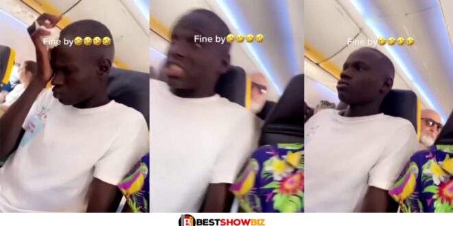 Watch Video As Young Man Flying for the First Time on an Aeroplane Screams in Fear
