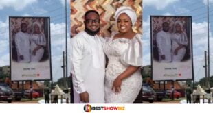 Tracey Boakye and her husband puts up billboard to thank Ghanaians