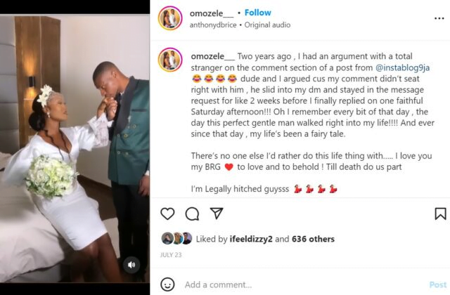 Lady reveals how she ended up getting married to the man she was fighting on social media