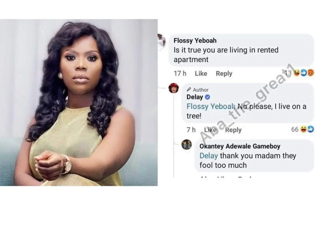 "I live on a tree"- Delay savagely replies a fan who asked if she rents an apartment