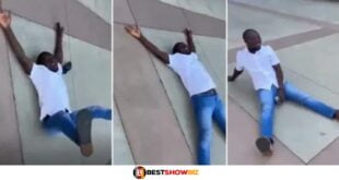 Young man rolls on the floor with happiness after he was able to relocate to Canada from Africa