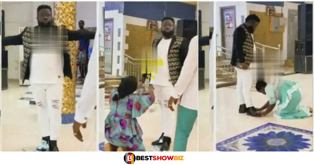 Church members spotted kissing the feet and shoes of prophet to receive blessings (watch video)