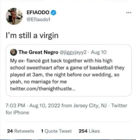 "I know people won't believe me, but I am still a virgin" - Efia Odo