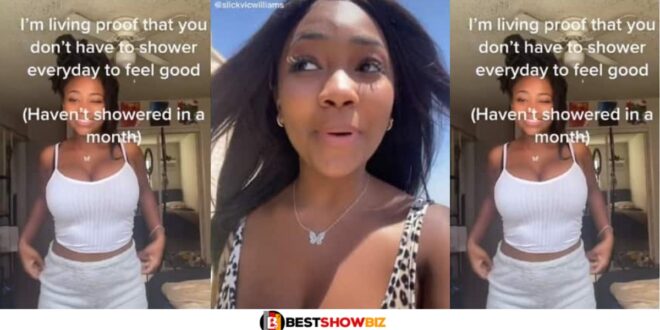 "I haven't bathed in one full month but I am ok"- Pretty lady reveals (video)
