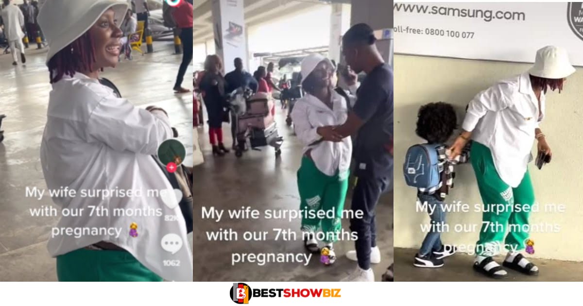 Man surprised after he returned from abroad to find his wife 7 months pregnant (Watch video)