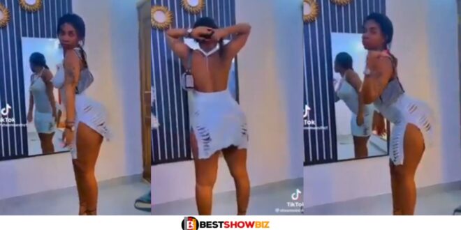 Pretty lady shakes her small Nyἆsh as she dances to shatta wale's song (watch video)
