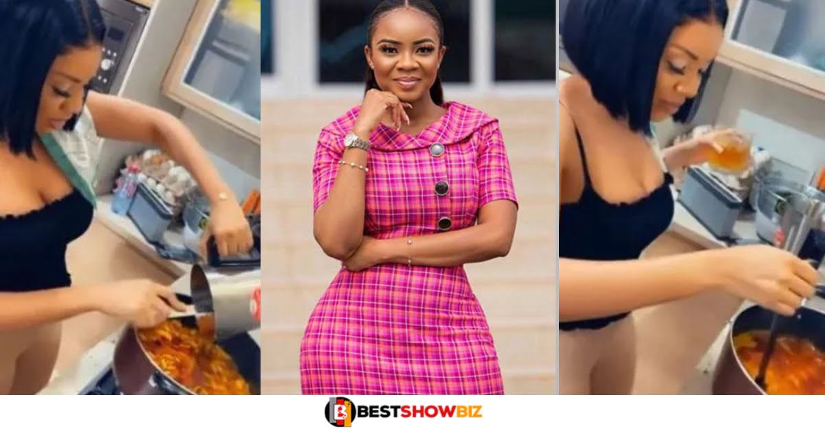 Serwaa Amihere shows she is a wife material as she shows her cooking skills in the kitchen (watch video)