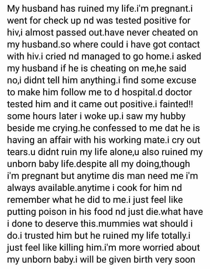"My cheating husband gave me HIV" - Pregnant woman cries
