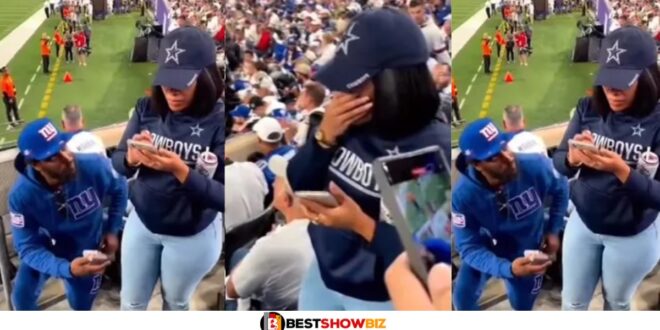 Video Of A Man Proposing To His Girlfriend At The Stadium Hit Online
