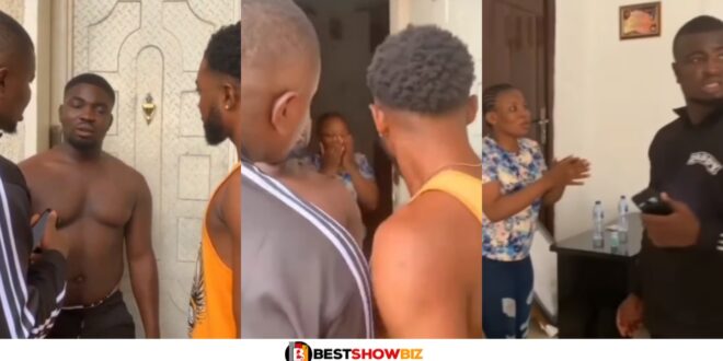 Man cries after catching his girlfriend cheating with another man in the room he rented for her (watch video)