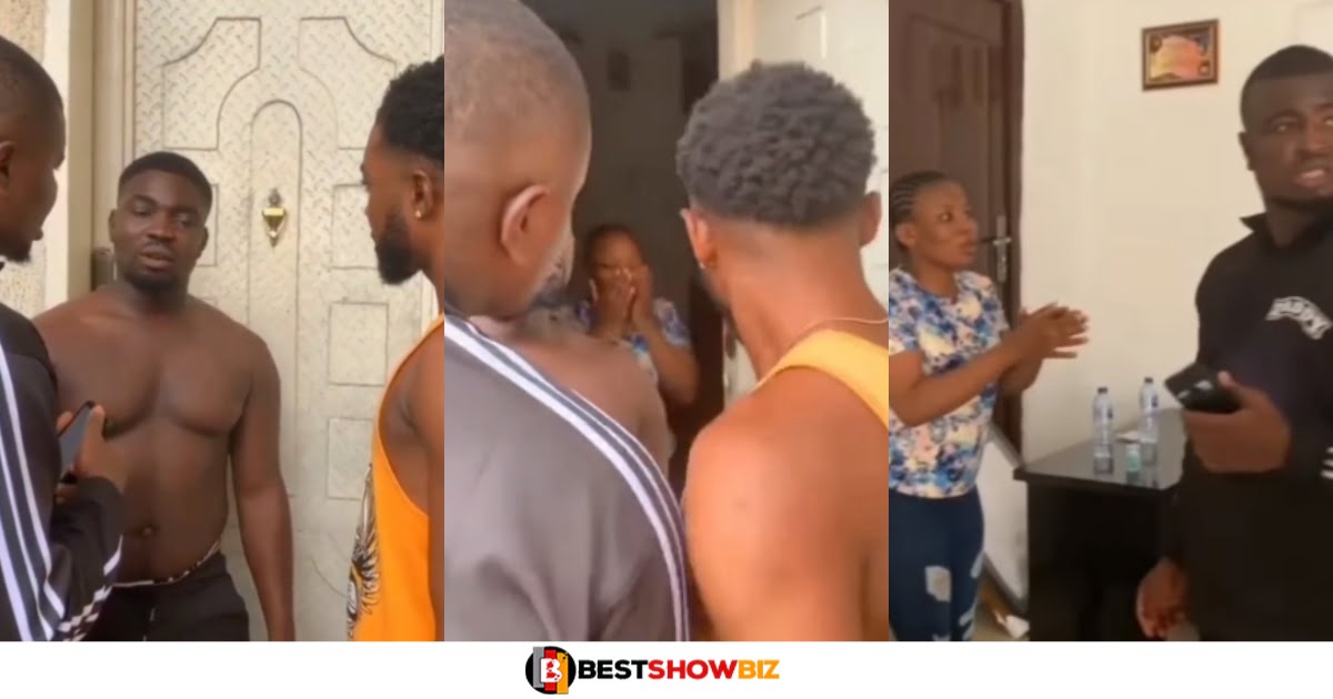 Man cries after catching his girlfriend cheating with another man in the room he rented for her (watch video)