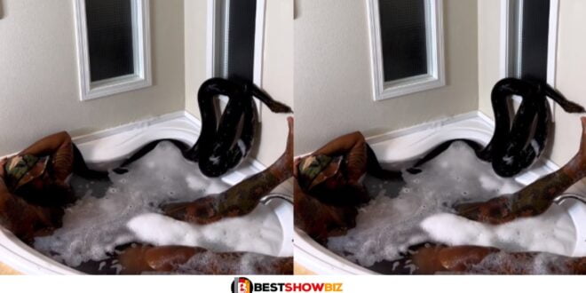 Man Spotted Bathing With A Python Snake (watch video)
