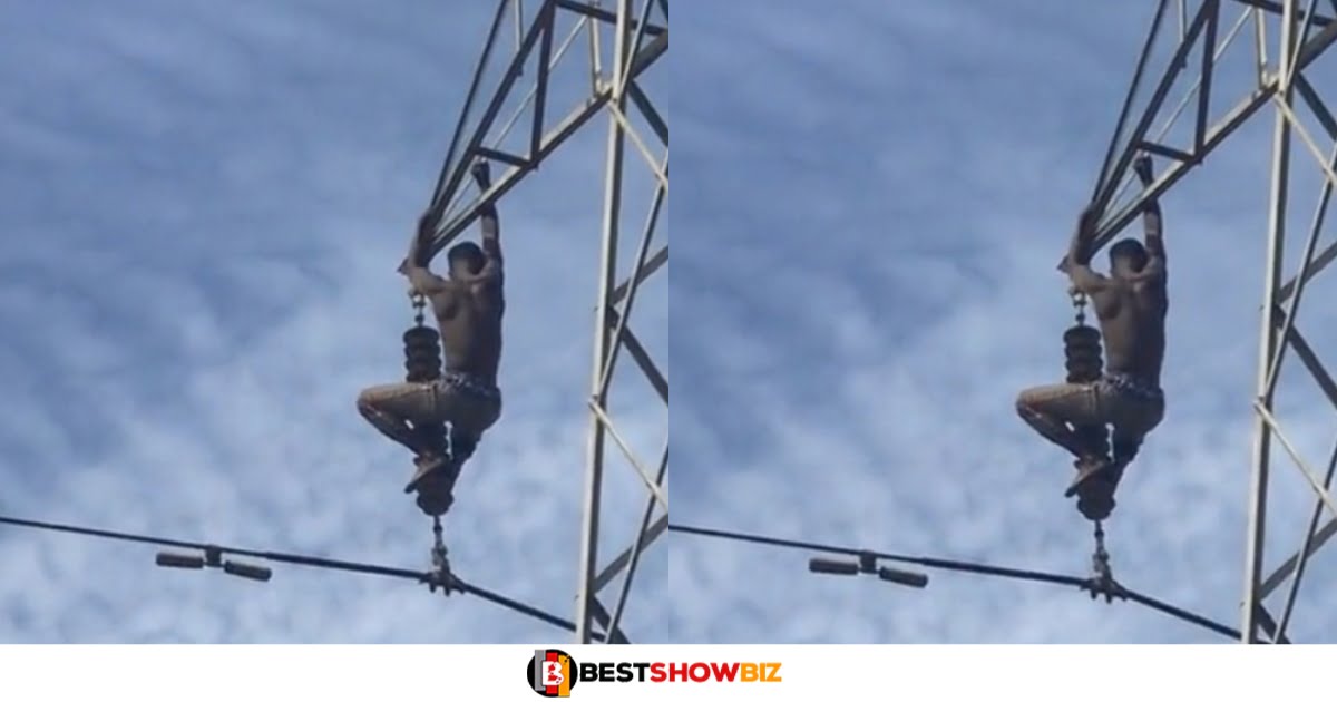 Man k!lls himself by climbing onto a high Tension cable despite several appeal from police and concerned people (watch video)