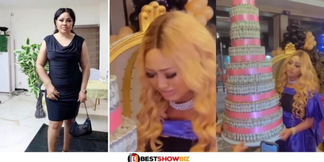 Regina Daniels cry after her Mother Surprised her With a huge Money Cake On Her Birthday (watch video)