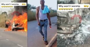 “Why won’t I worship God” — Man says as he escapes fire accident with his wife