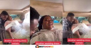 Ghanaian bride struggles to enter car due to her tight-fitted wedding dress - Video goes viral