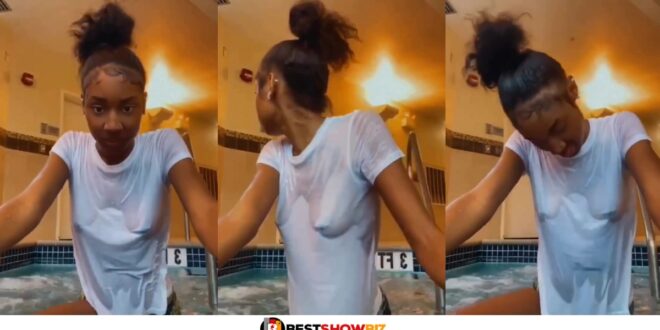 Lady Wet From Swimming Pool Leaves Men Salivating As She Joins The ‘Ta Ta Ta’ Challenge - Video