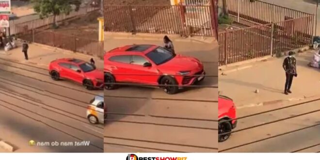 Ghanaian Lady leaves her boyfriend by the roadside for a guy in a Lamborghini Urus - Video Goes Viral