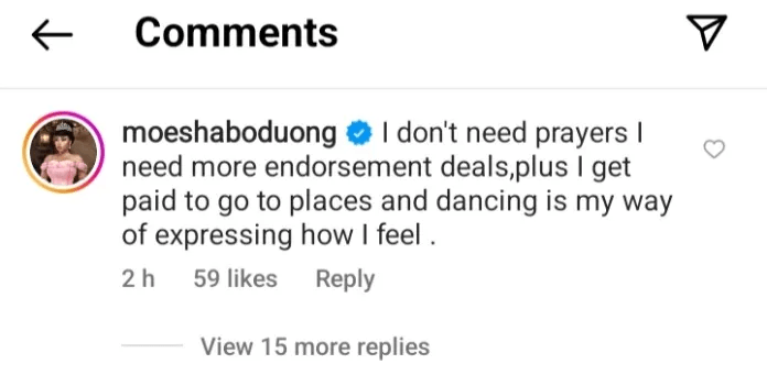 "I don’t need prayers I need more endorsement deals"- Moesha Boduong