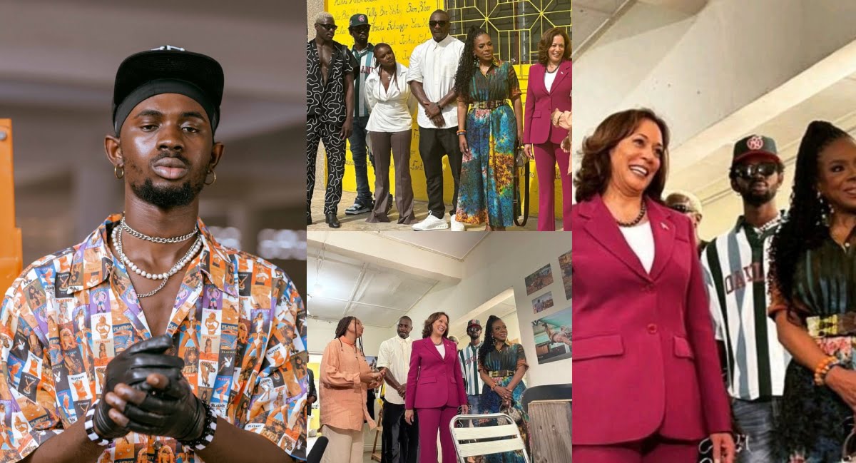 Black Sherif Meets US Vice President, Kamala Harris As She Visits Vibrate Studios With Idris Elba And Other Popular Stars