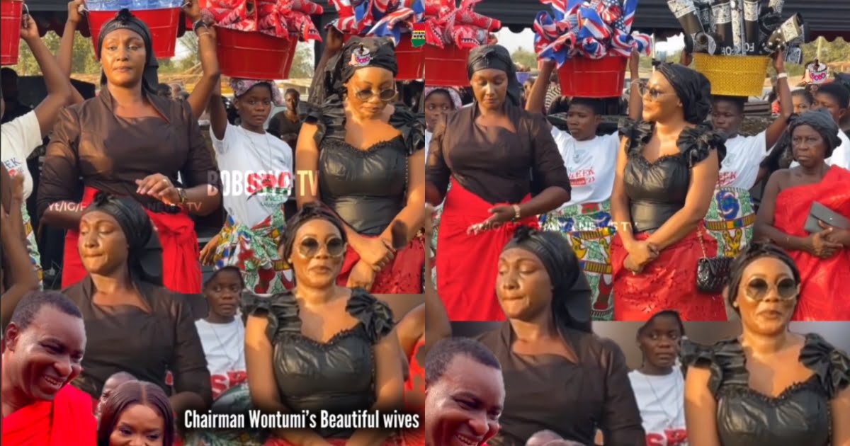 Two beautiful wives of Chairman Wontumi Displays at his mother's funeral (Watch video)