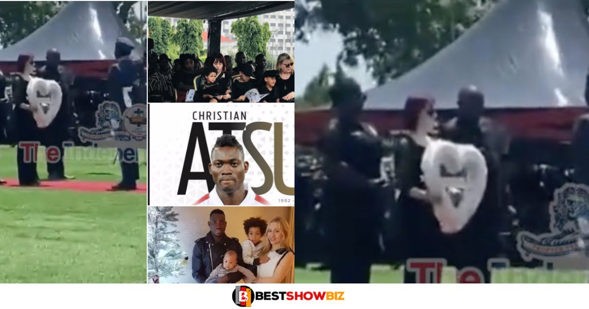 Watch the sad moment Christian Atsu's wife was laying Wreath for her late husband (watch video)