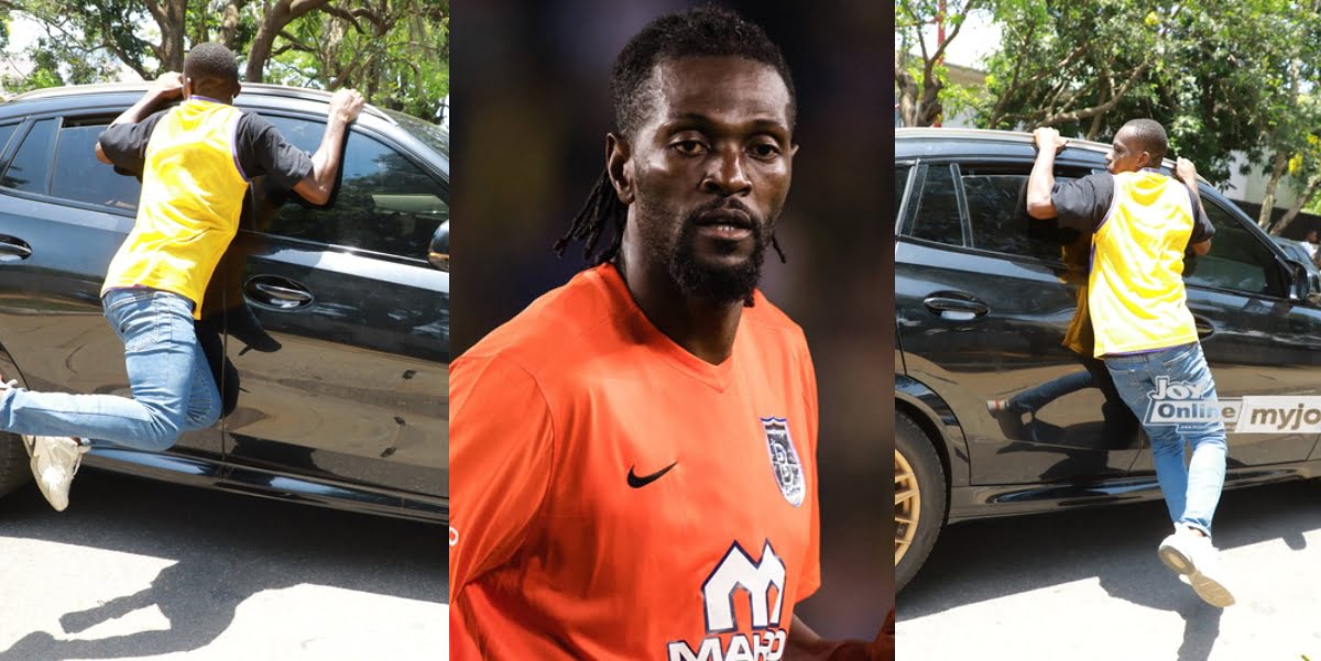 D!e-hard Fan of Adebayor risks his life hanging on a speeding car to see him
