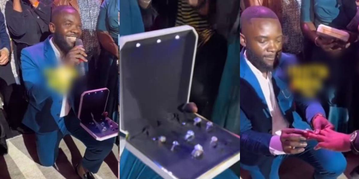 Man breaks the internet as he proposes to girlfriend with 7 rings during church service - Video