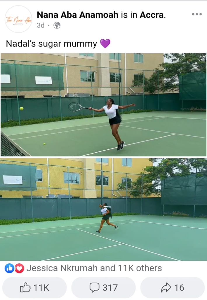 Nana Aba Anamoah Show off Her Tennis skills says is Rafael Nadal’s Sugar Mummy