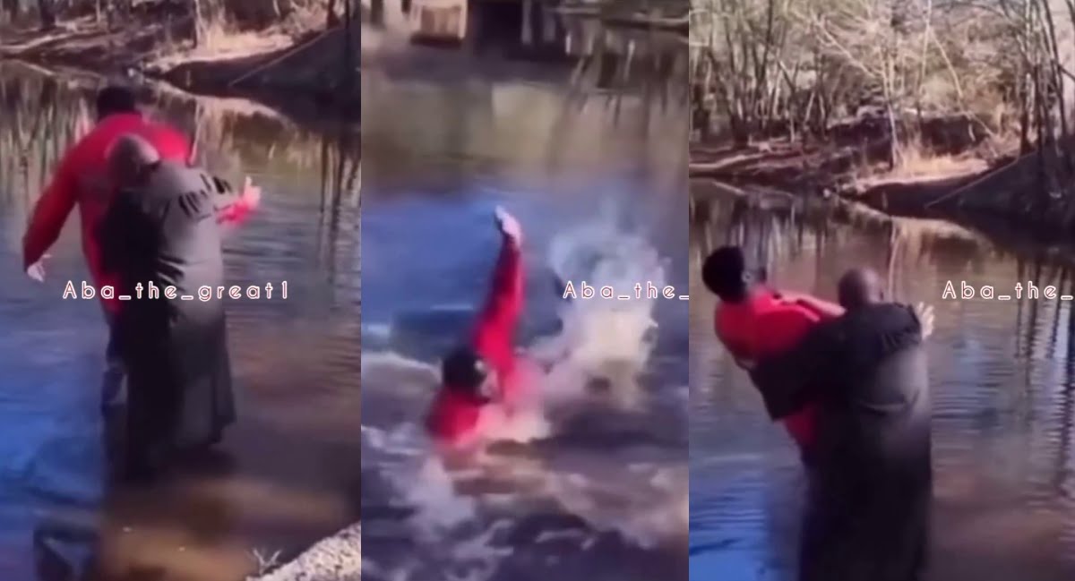 Pastor Runs And Leaves Church Member He Was Baptising In A River After Seeing A Crocodile