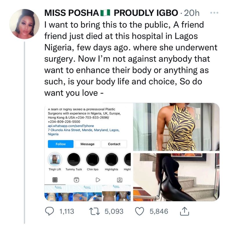 Beautiful Nigerian lady reportedly d!es after liposuction went wrong – VIDEO