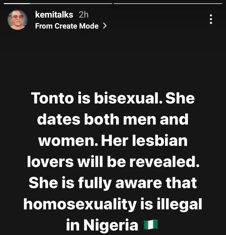 "Tonto Dikeh is bi-sexual; she dates both men and women"- New Gist drops