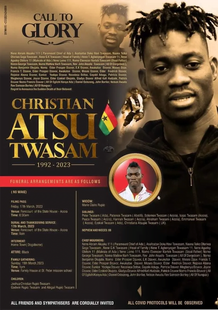 Sad: Family releases the Obituary poster of Christian Atsu.
